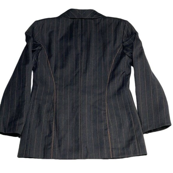 Vtg Time Collection Pinstripe Wool Blend Blazer W/ Leather Trim Pockets - Picture 2 of 11